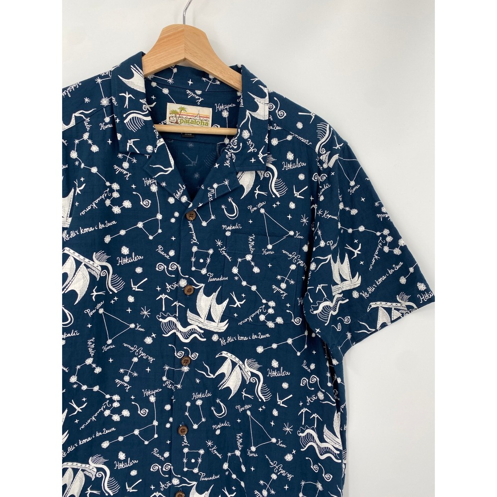 Patagonia Pataloha Shirt Men Medium Blue Hokulea Constellation Organic Cotton